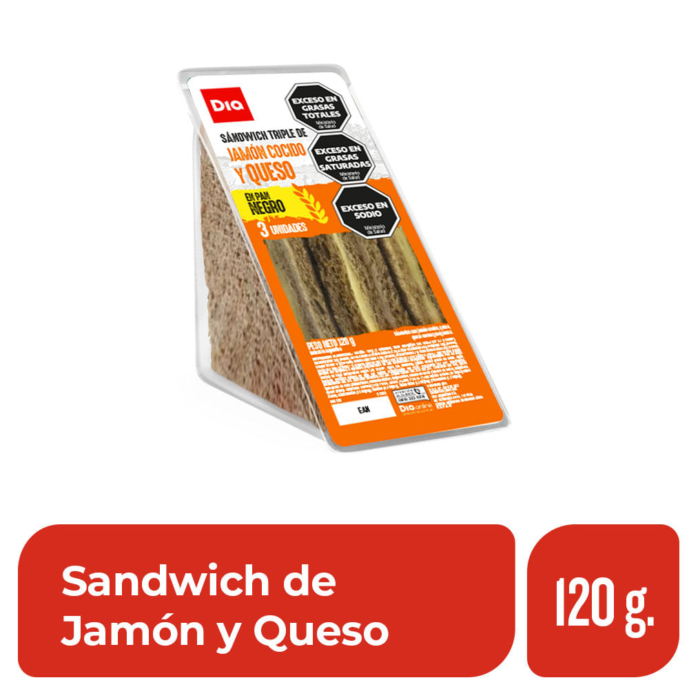 Sandwich De Jamon Y Queso Triple Pan Negro Dia 120 Gr. image