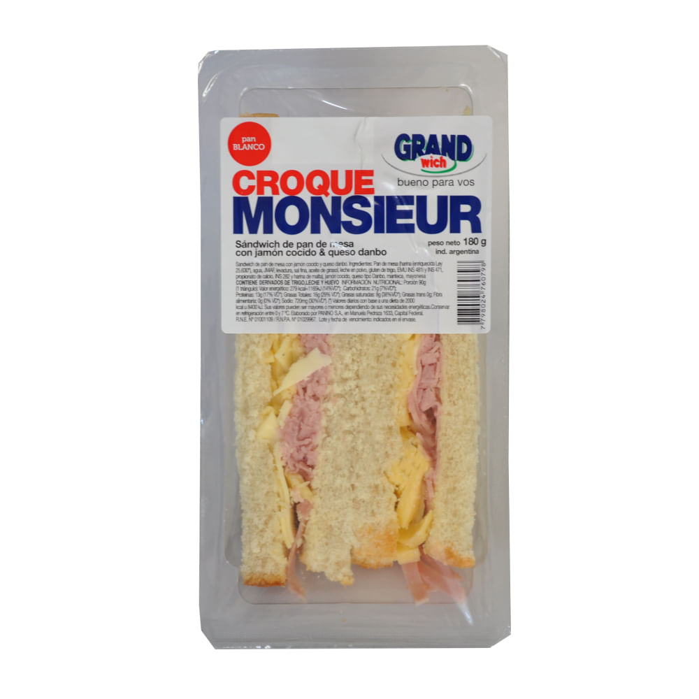Sandwich Croque Grandwich Jamón y Queso en pan blanco 180 Gr. image