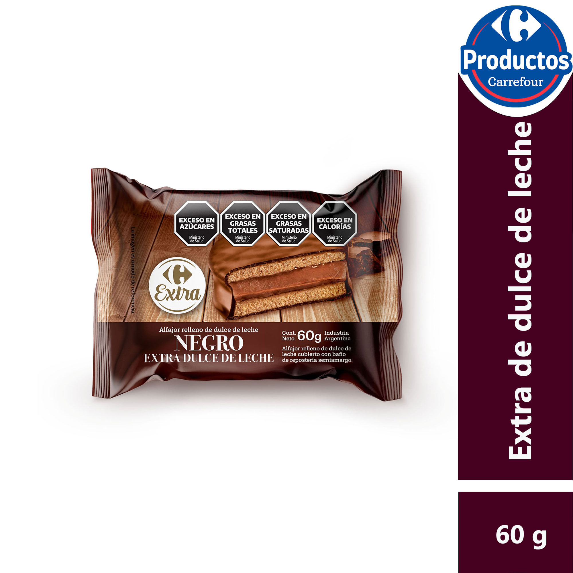 Alfajor Carrefour extra de chocolate negro 60 g. - imagen del producto