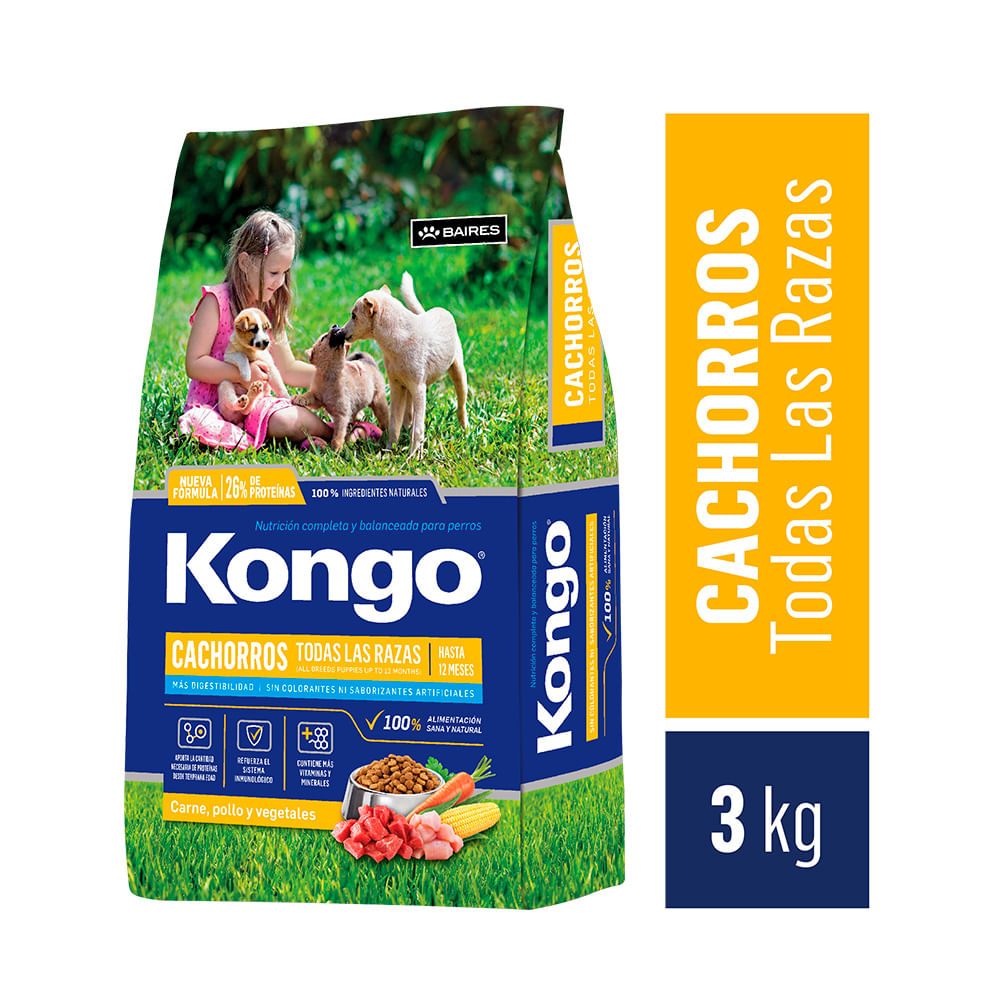 Alimento Kongo Para Cachorros Todas Las Razas Sabor Carne, Pollo Y Vegetales 3g - imagen del producto