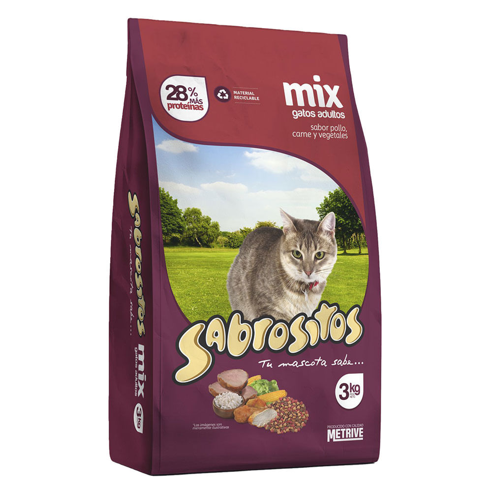 Alimento para Gatos Sabor Pollo, Carne y Vegetales Adultos 3 Kg Sabrositos - imagen del producto