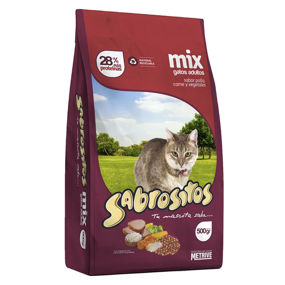 Alimento para Gatos Sabor Pollo, Carne y Vegetales Adulto 500 Grs Sabrositos - imagen del producto