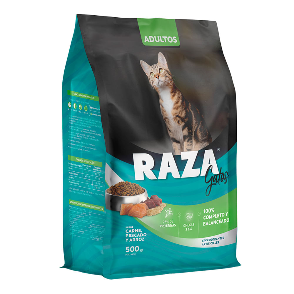 Alimento Para Gatos Adultos Raza Sabor Carne, Pescado Y Arroz 500 g - imagen del producto