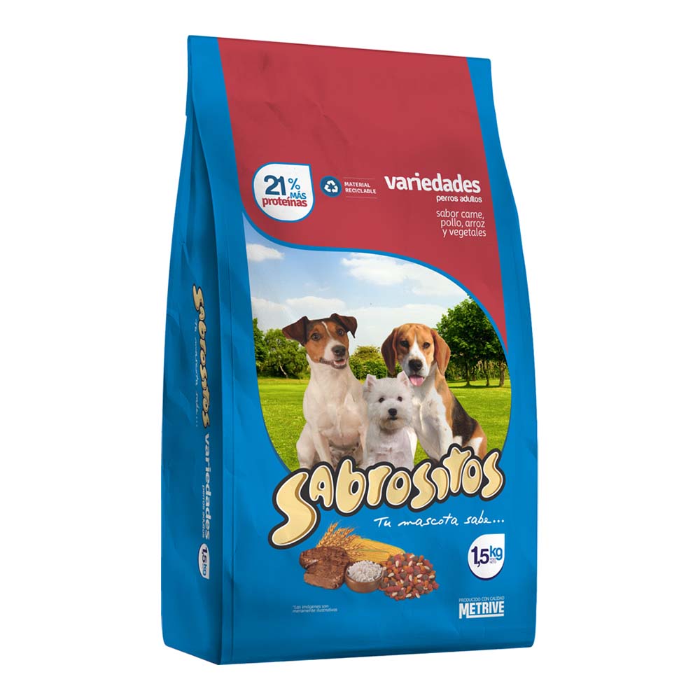 Alimento para Perros Seco Sabor Carne, Pollo, Arroz y Vegetales Adultos 1.5 Kg Sabrositos - imagen del producto