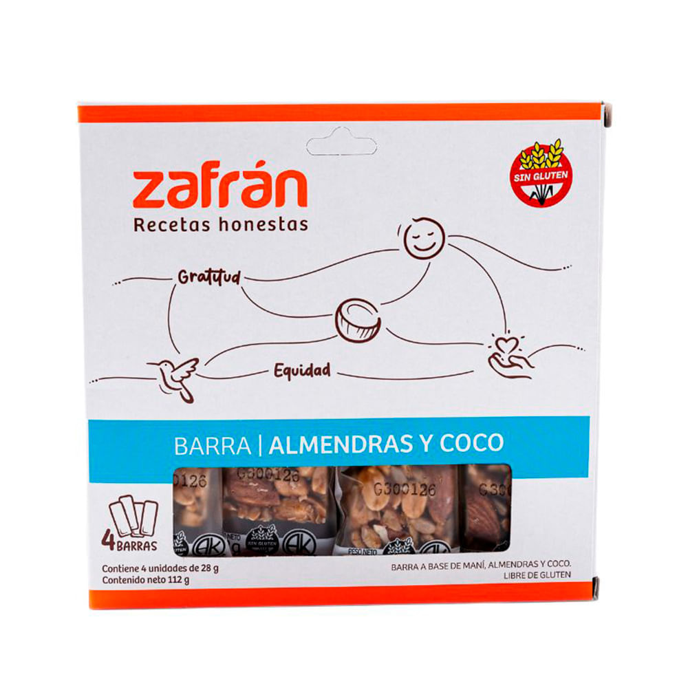 Barrita De Cereal Zafrán Almendras Y Coco 4 U 112 G - imagen del producto