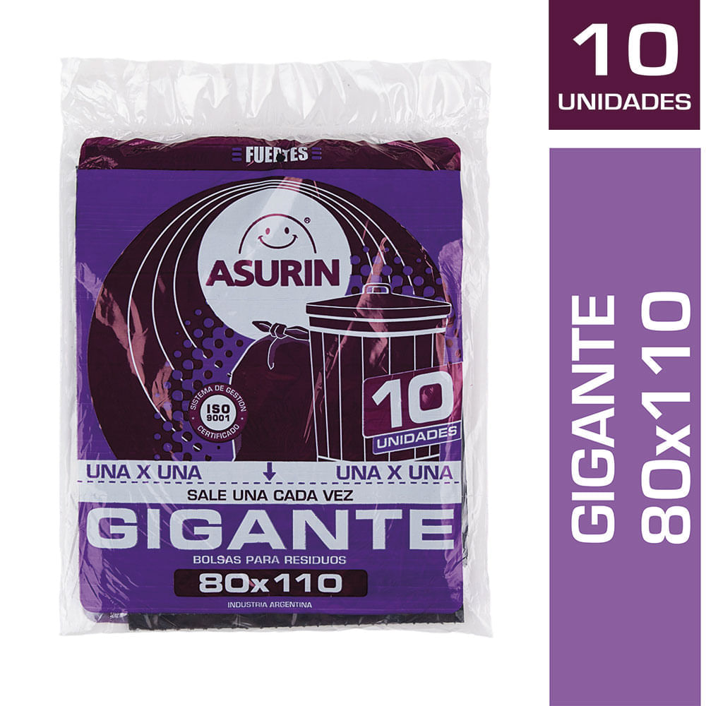 Bolsas para residuos Asurín gigante 80x110cm x 10 u. - imagen del producto