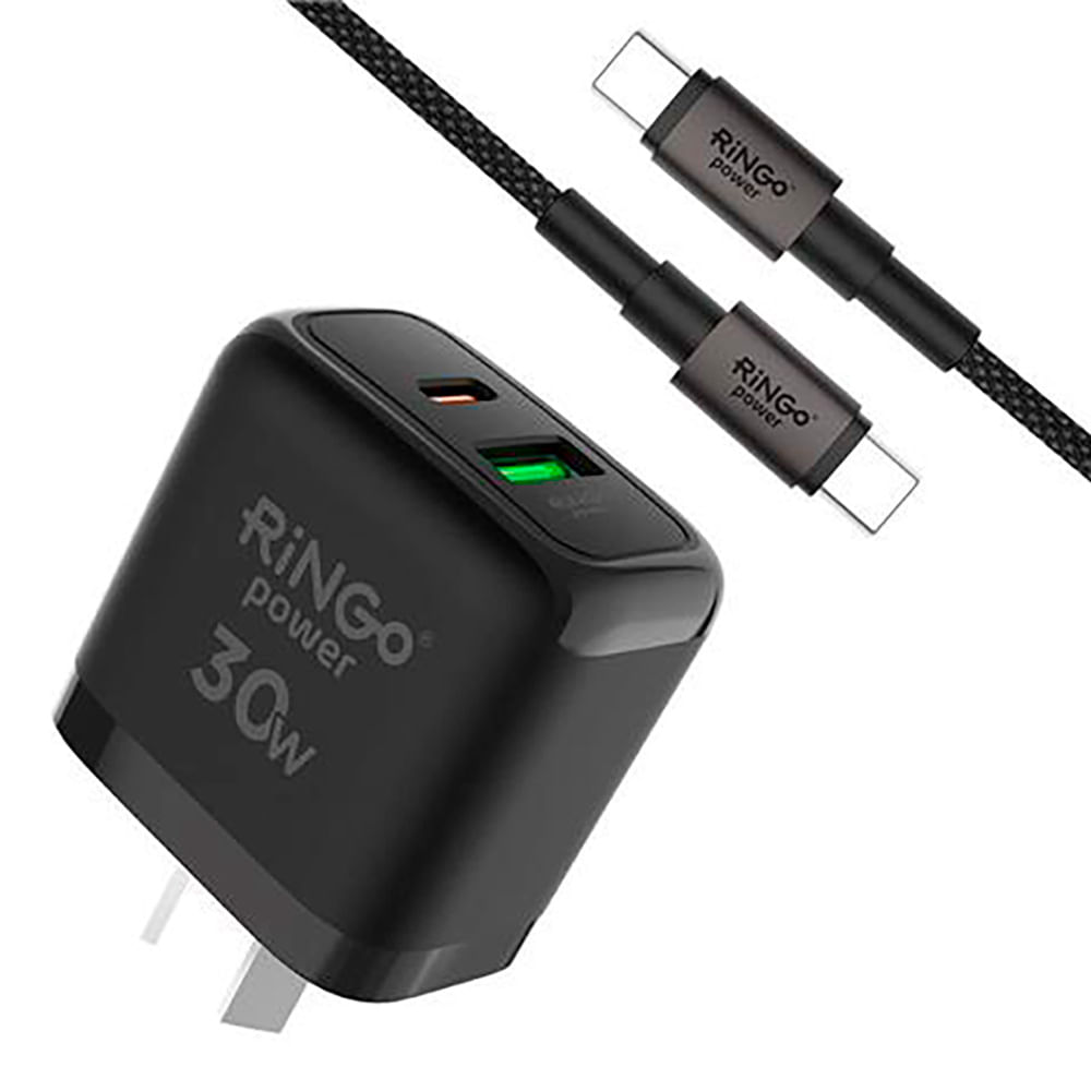 Cargador Para Celular Ringo 30 W A+c Con Cable C A C Negro - imagen del producto