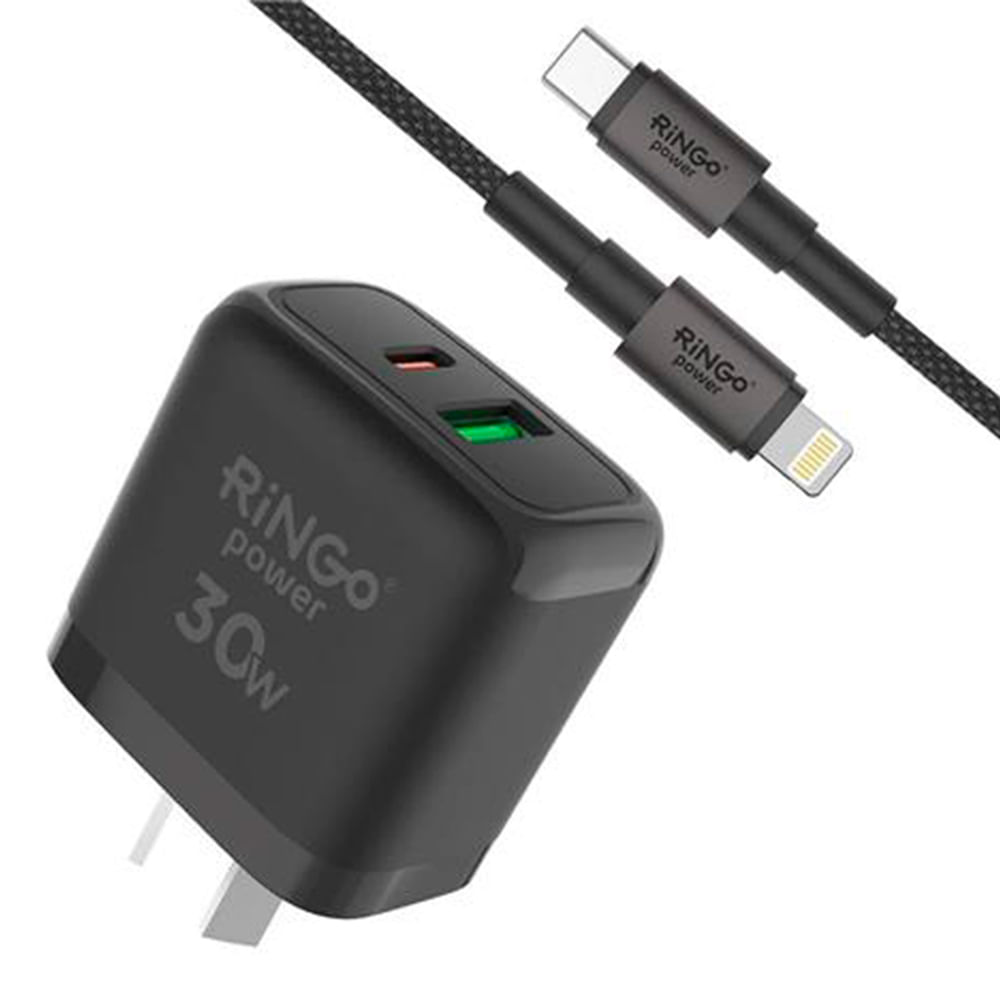 Cargador Para Celular Ringo 30 W A+c Con Cable C A L Negro - imagen del producto