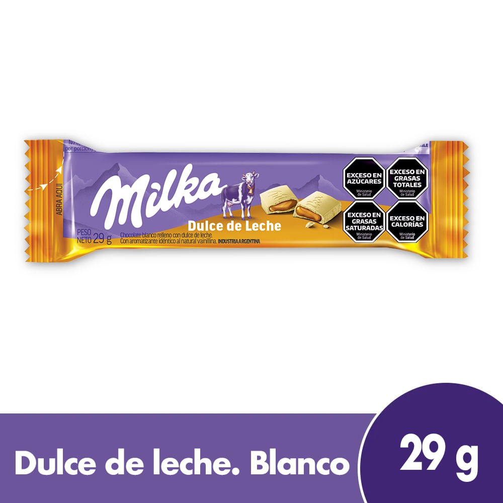 Tableta De Chocolate Milka Blanco Con Dulce De Leche 29 G - imagen del producto