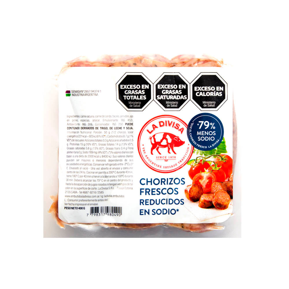 Chorizo Bajo En Sodio Al Vacio X400 Grs- La Divisa - imagen del producto
