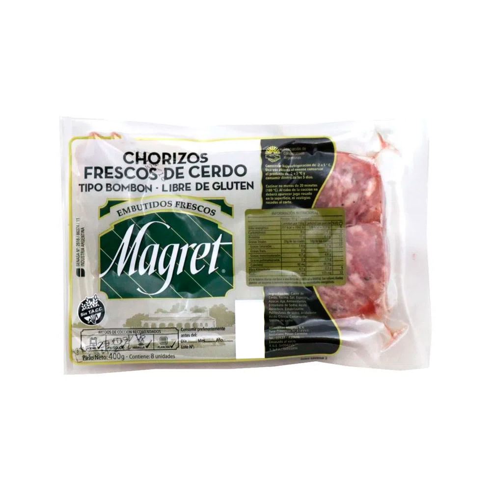 Chorizo Fresco Bombón Envasado Al Vacio 8 U - 400 Grs - Magret - imagen del producto