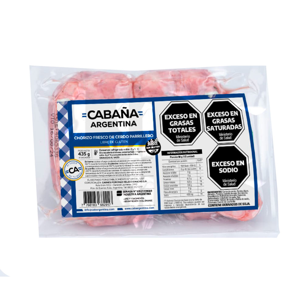 Chorizo Parrillero Al Vacio -4u - 435grs- Cabaña Argentina - imagen del producto