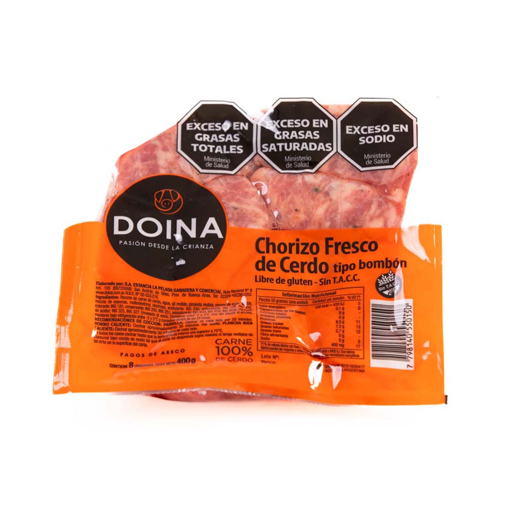 Chorizo Puro Cerdo Bombón Al Vacio - 8 U - 400 Grs - Doina - imagen del producto