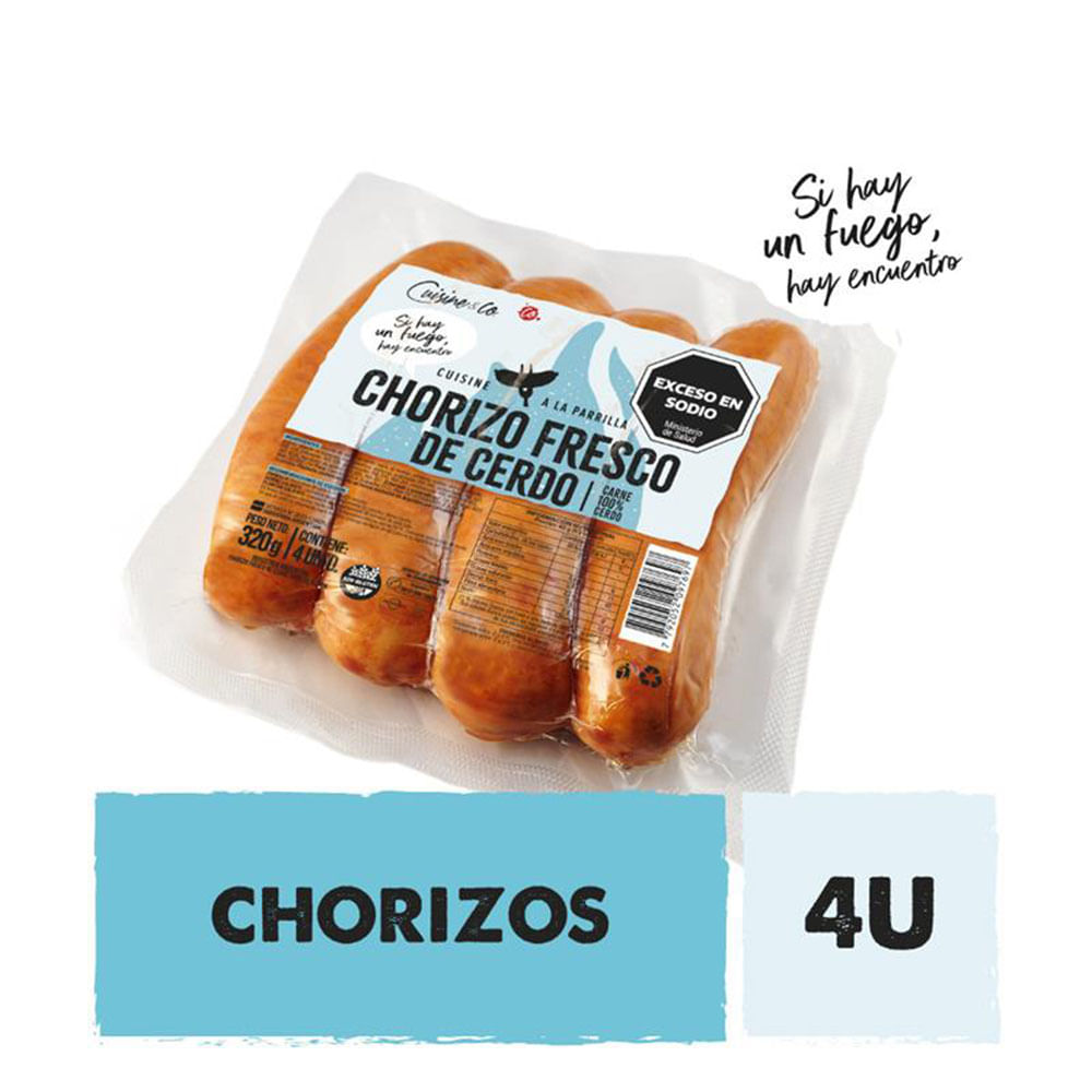 Chorizo Puro Cerdo Envasado Vacio - 4 U - 320 Grs Cuisine&co - imagen del producto