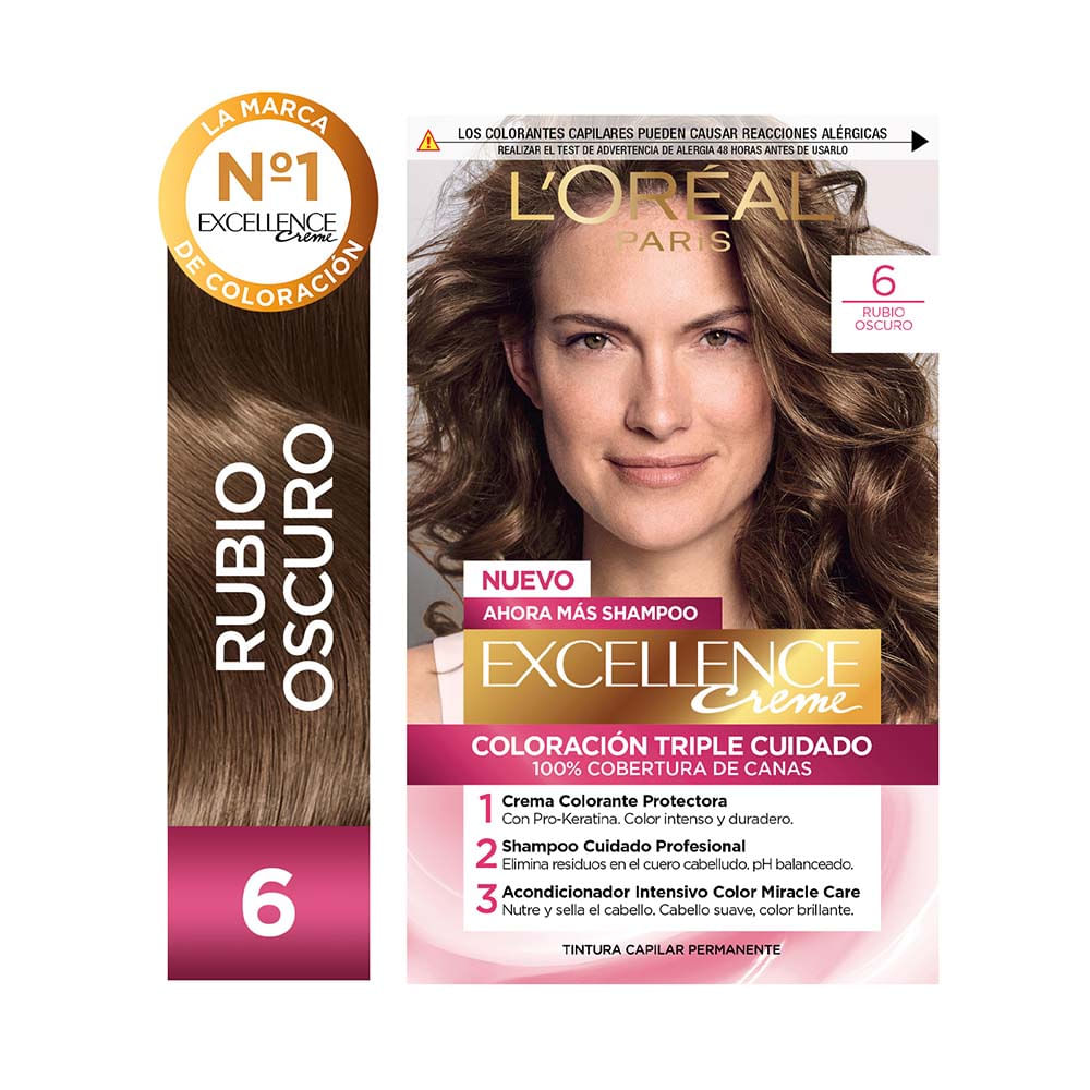 Tintura Triple Cuidado Tono N° 6 Rubio Oscuro 1 Un L'Oréal Excellence - imagen del producto