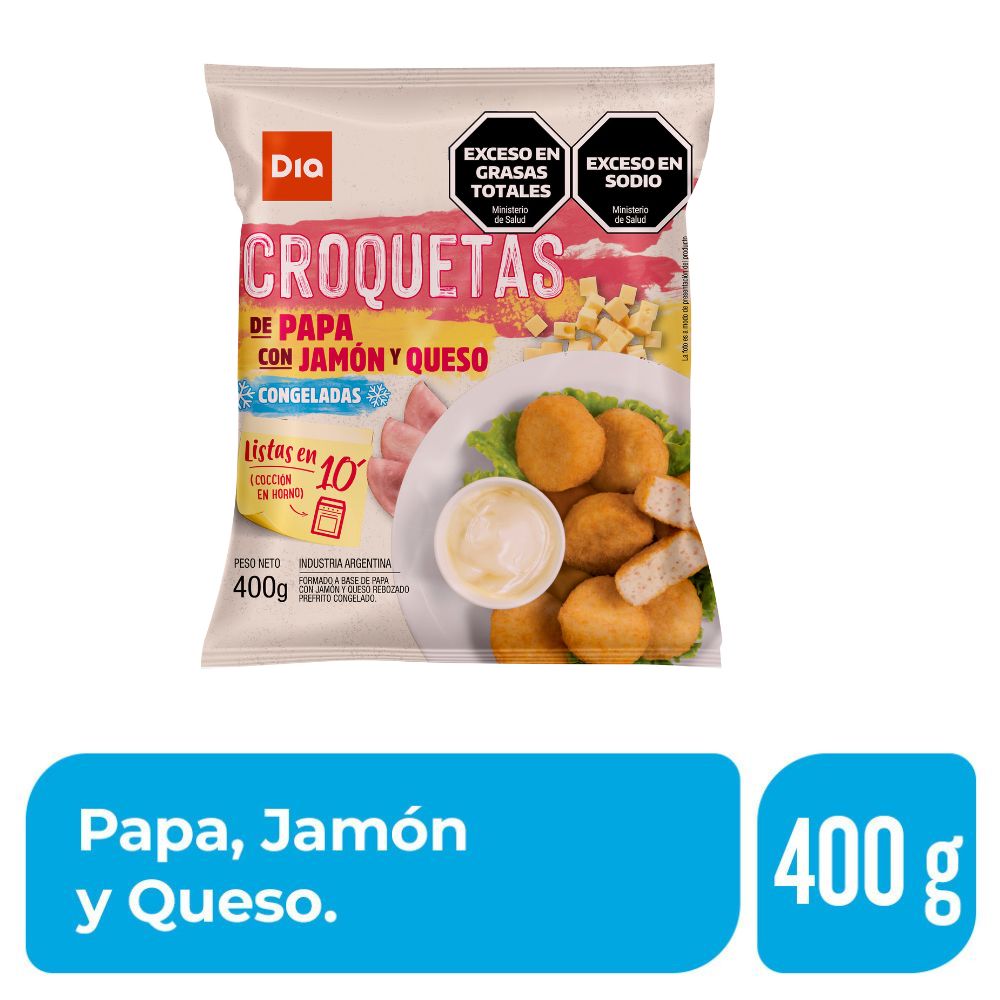 Croquetas de Papa, Jamón y Queso Dia 400 Gr. - imagen del producto