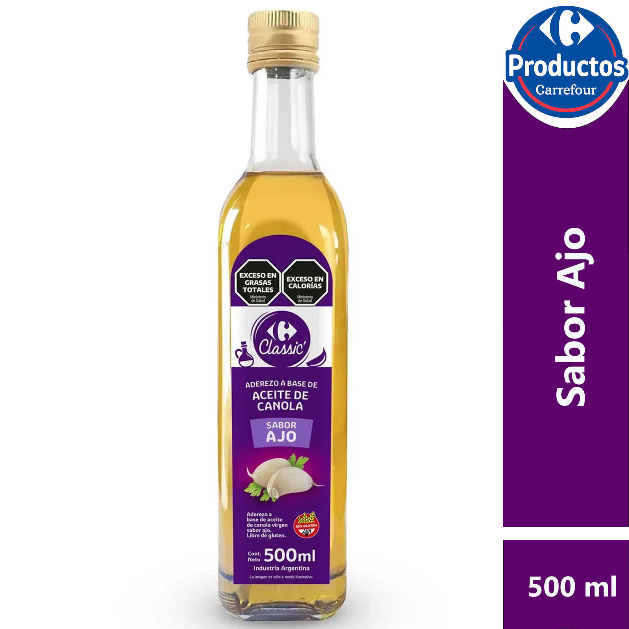 Aceite de canola Carrefour Classic ajo sin gluten botella 500 ml image