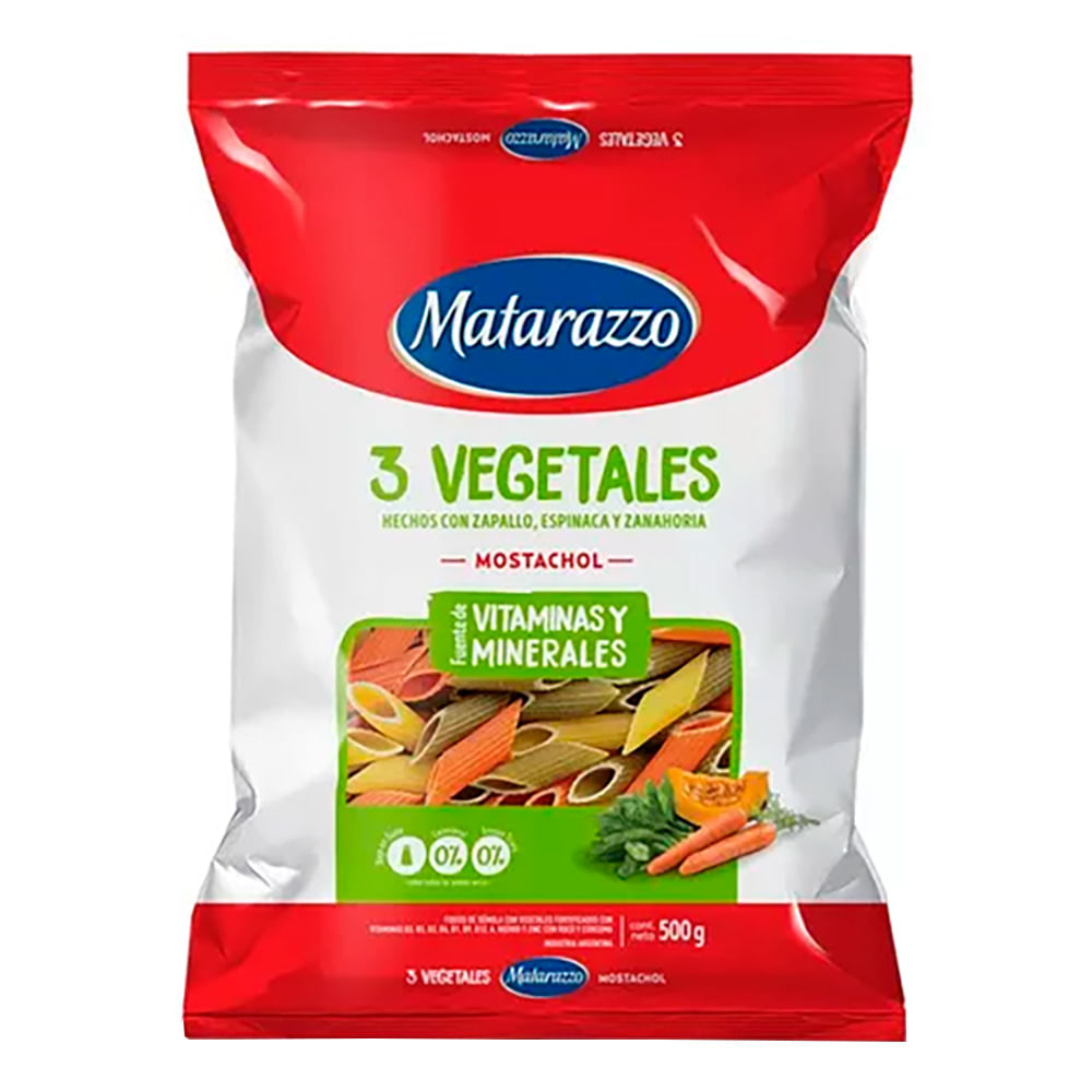 Fideos Penne Rigate 3 Vegetales 500 Grs Matarazzo - imagen del producto