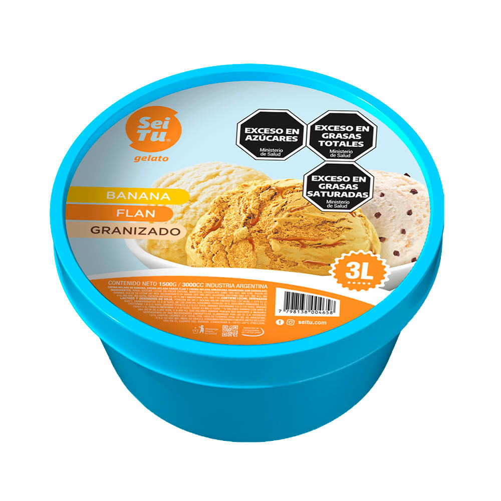 Helado Sabor Banana, Flan y Granizado Familiar 3 Lts Sei Tu - imagen del producto