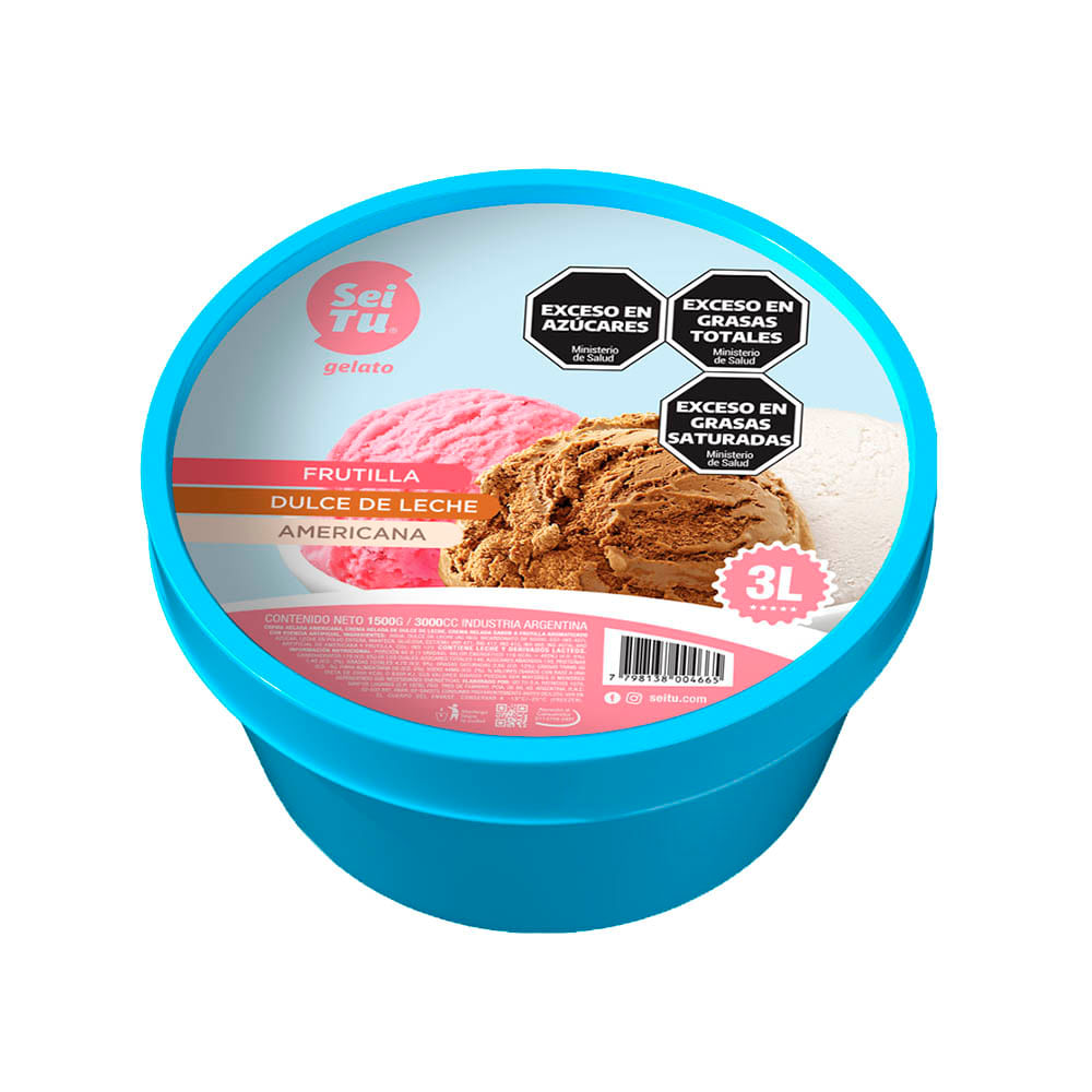 Helado Balde Sei Tu Frutilla, Dulce De Leche Y Americana 3l - imagen del producto