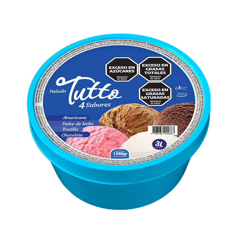 Helado Sabor Americana Dulce de leche Frutilla y Chocolate Familiar 3 Lts Tutto - imagen del producto