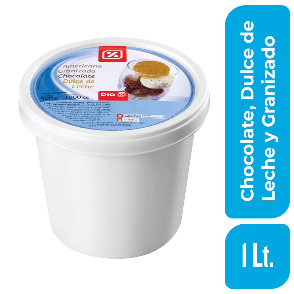 Helado DIA de Chocolate, Dulce de Leche y Granizado 1 Lt. - imagen del producto