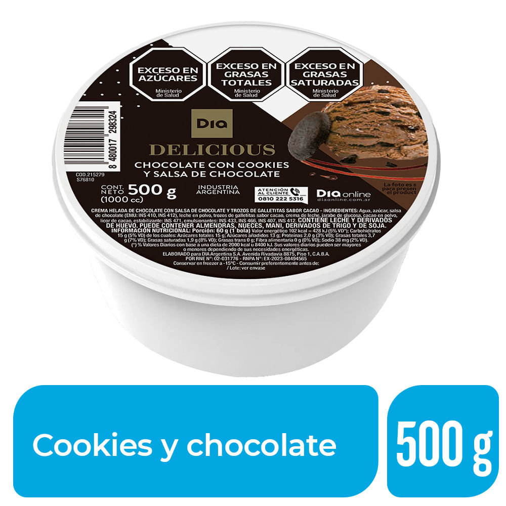 Helado Dia Delicious Cookies y Chocolate 500 Gr. - imagen del producto