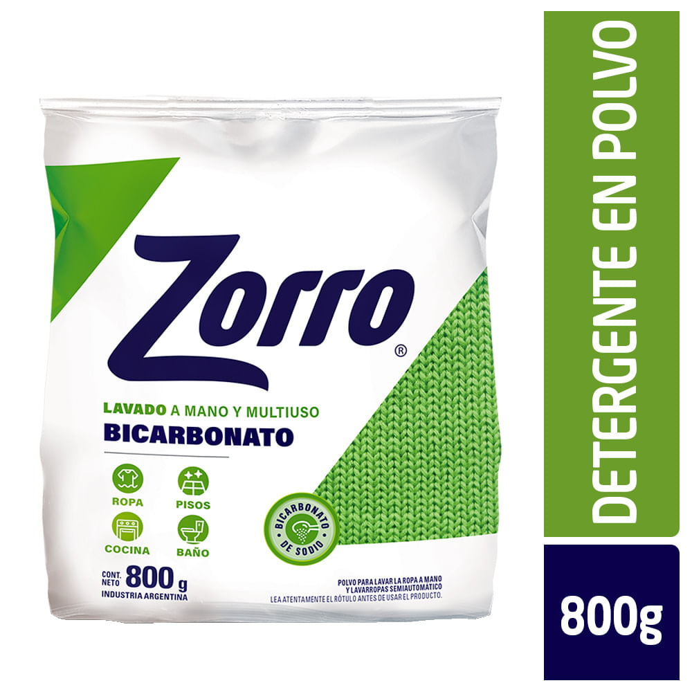 Detergente Polvo Bicarbonato 800g Zorro - imagen del producto