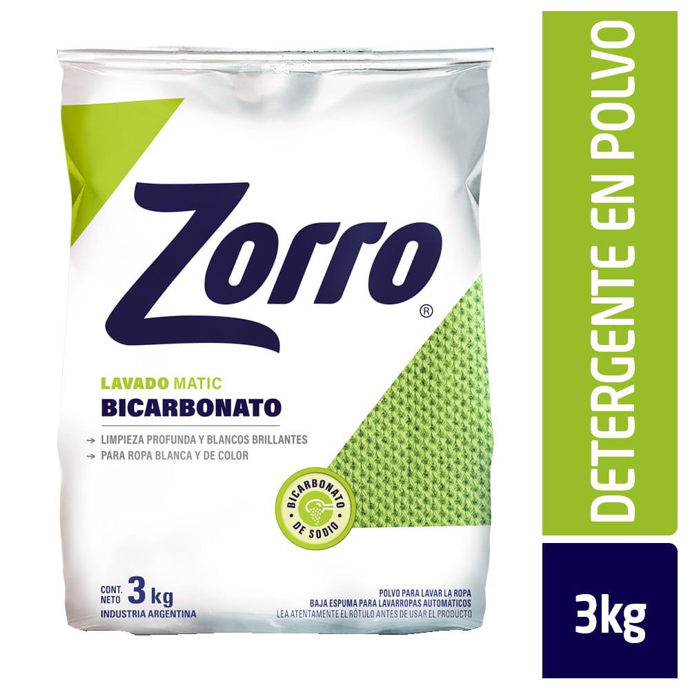 Detergente Polvo Bicarbonato 3kg Zorro - imagen del producto