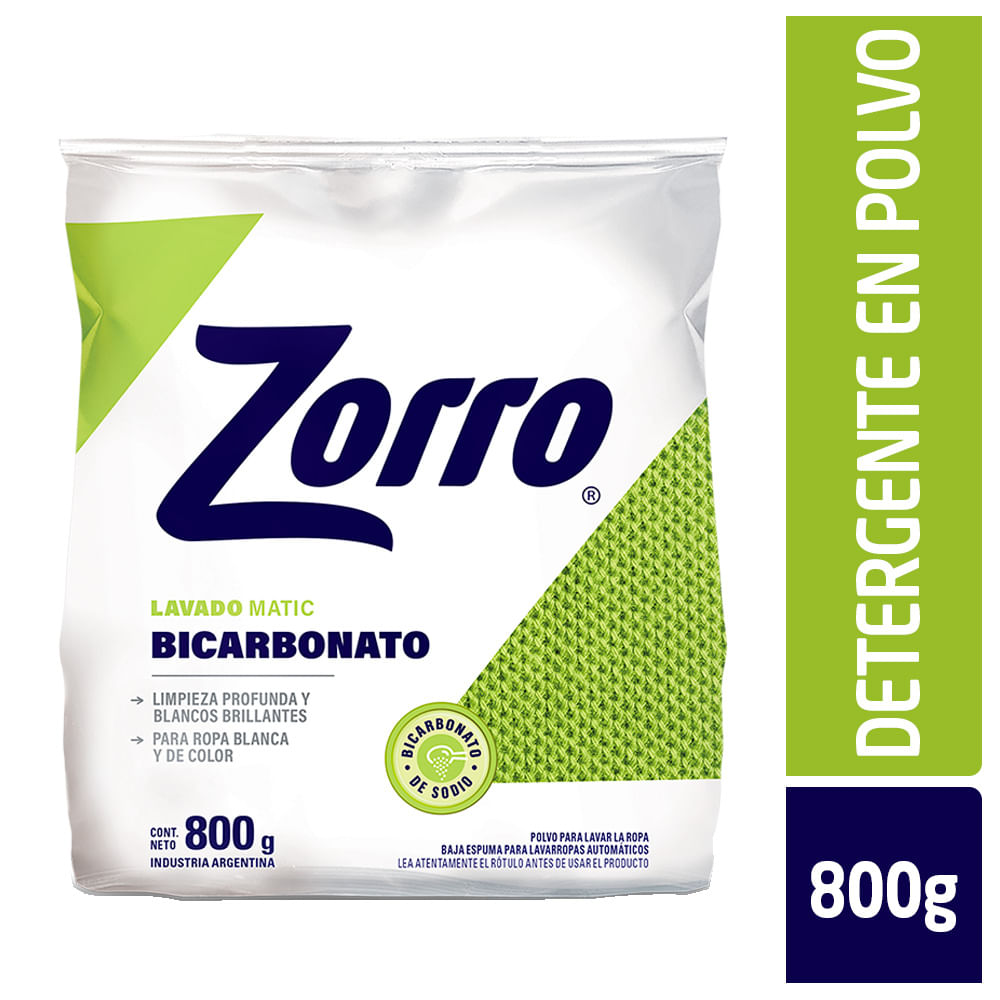 Detergente Polvo Bicarbonato 800g Zorro - imagen del producto