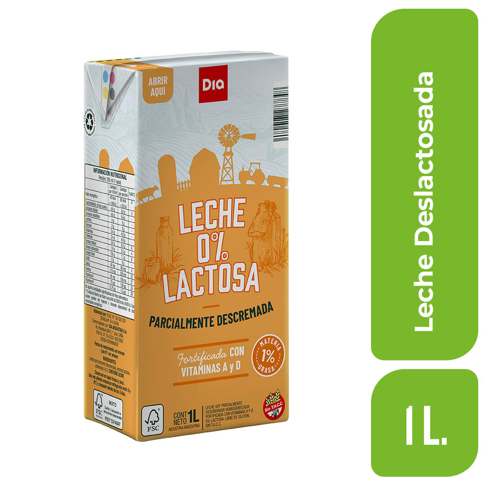 Leche 0% Lactosa Parcialmente Descremada Dia 1 Lt. - imagen del producto