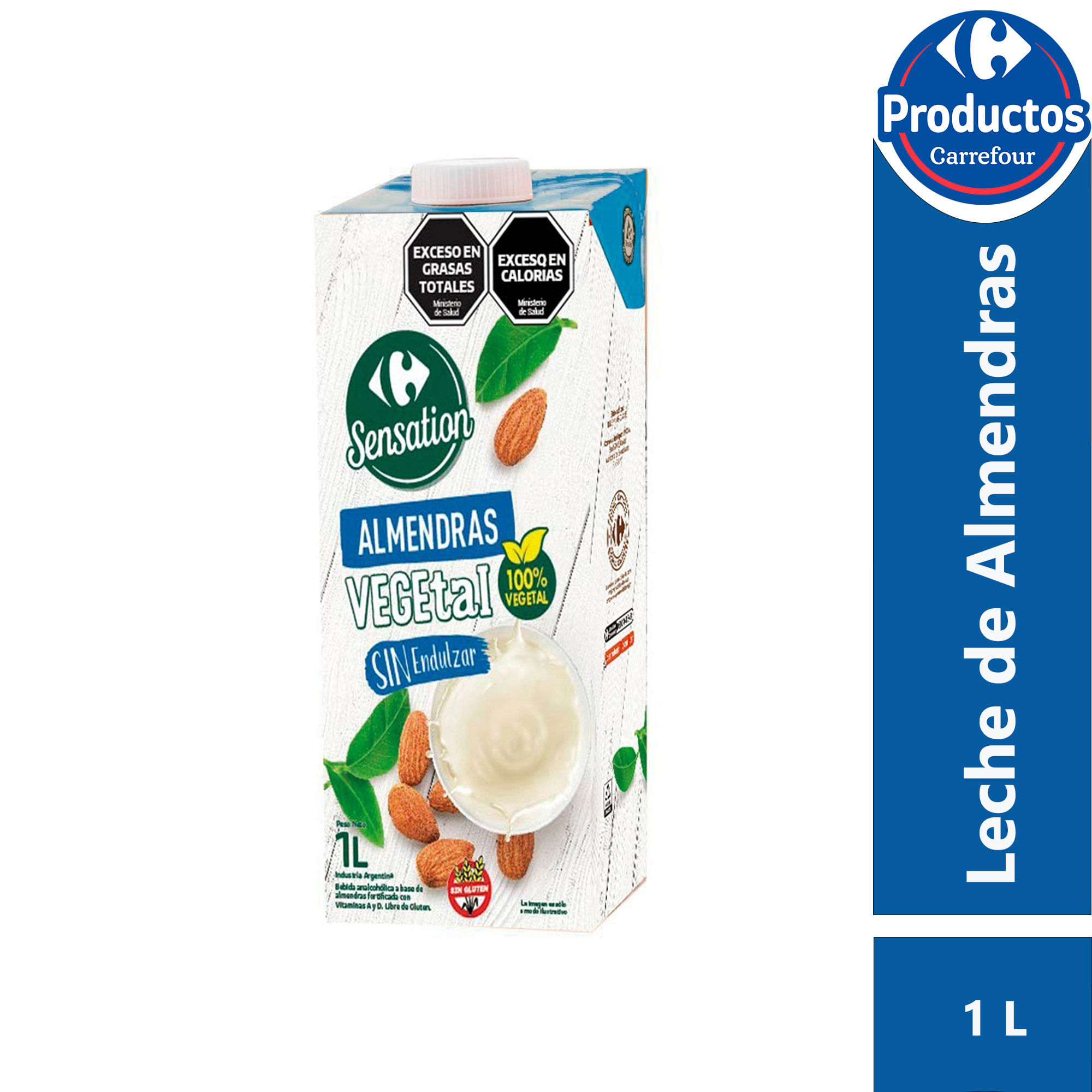 Leche de almendras Carrefour Sensation sin azúcar vegetal 1 lt - imagen del producto