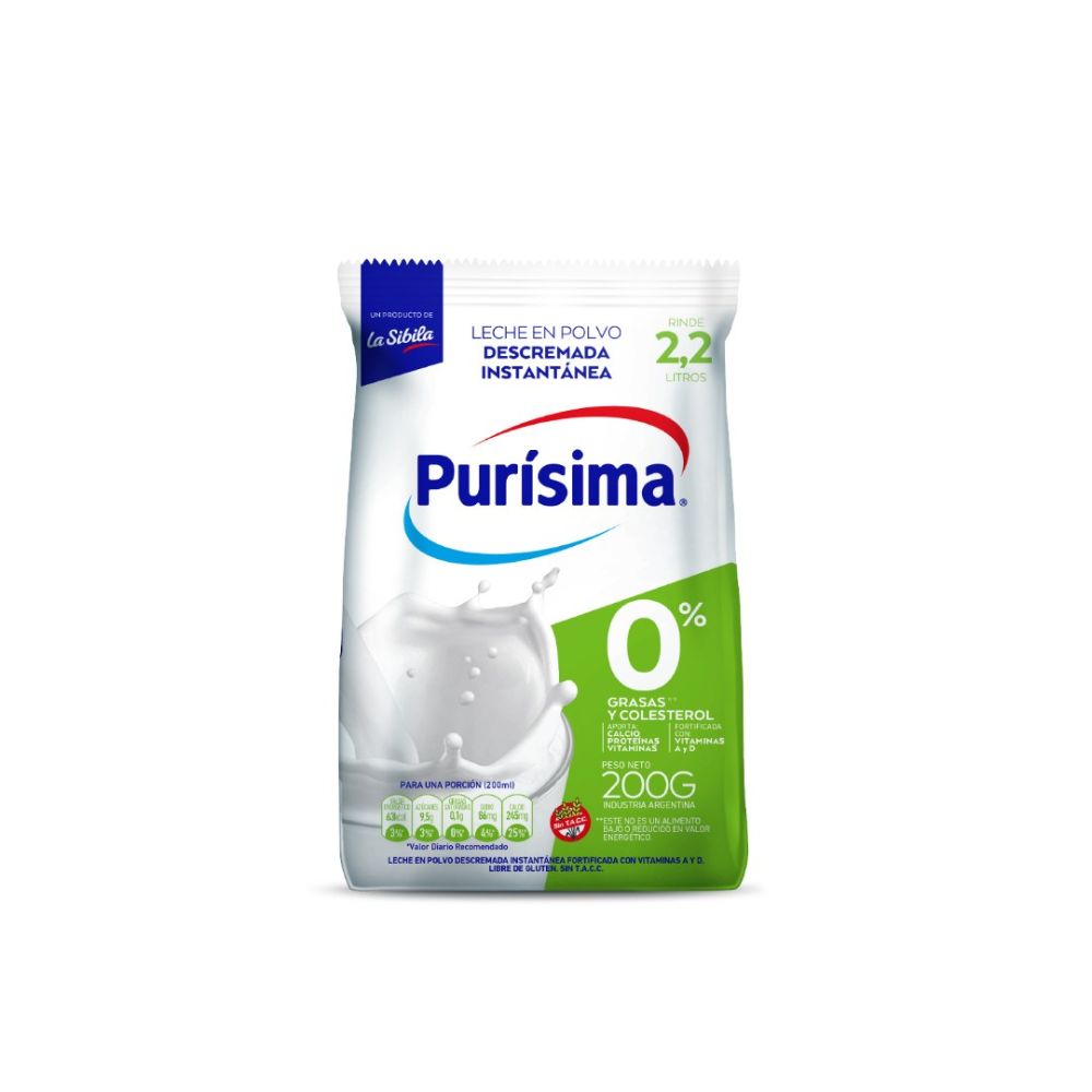 Leche en Polvo Descremada Con Vitamina A y D Purisima 200 Gr - imagen del producto