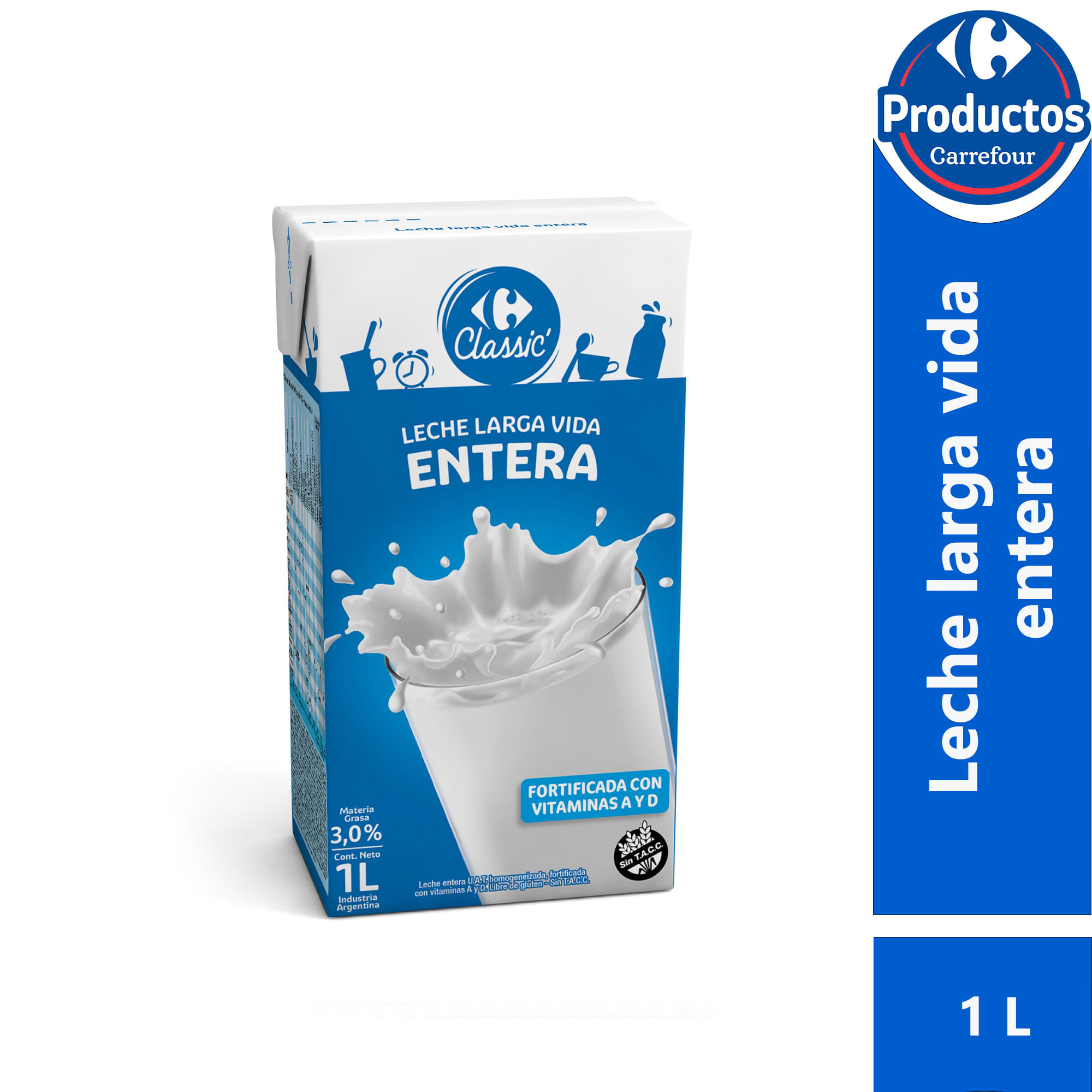 Leche UAT entera Carrefour classic brik 1 lt. - imagen del producto