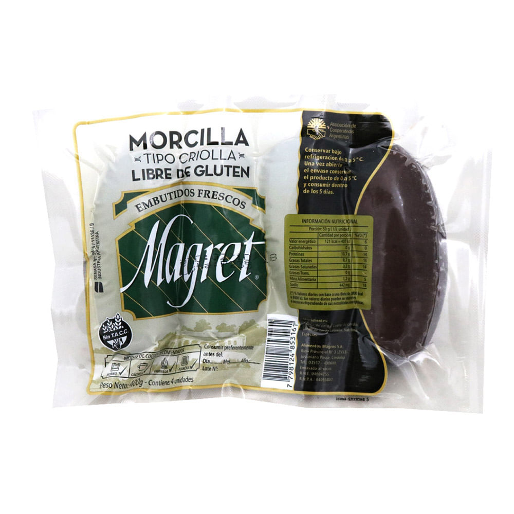 Morcilla Tipo Criolla 400 Grs x 4 Un Magret - imagen del producto