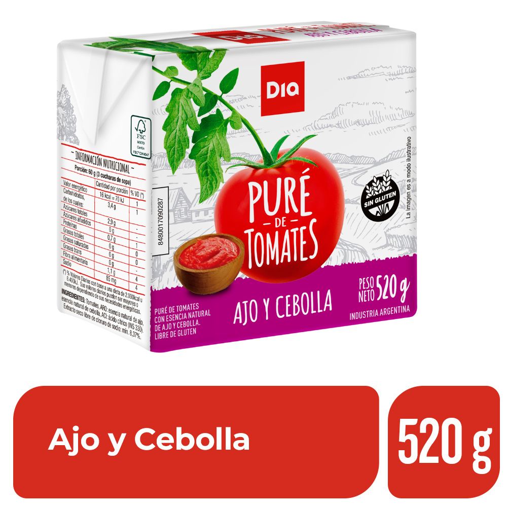 Puré de Tomate Dia Sabor Ajo Y Cebolla 520 Gr. - imagen del producto