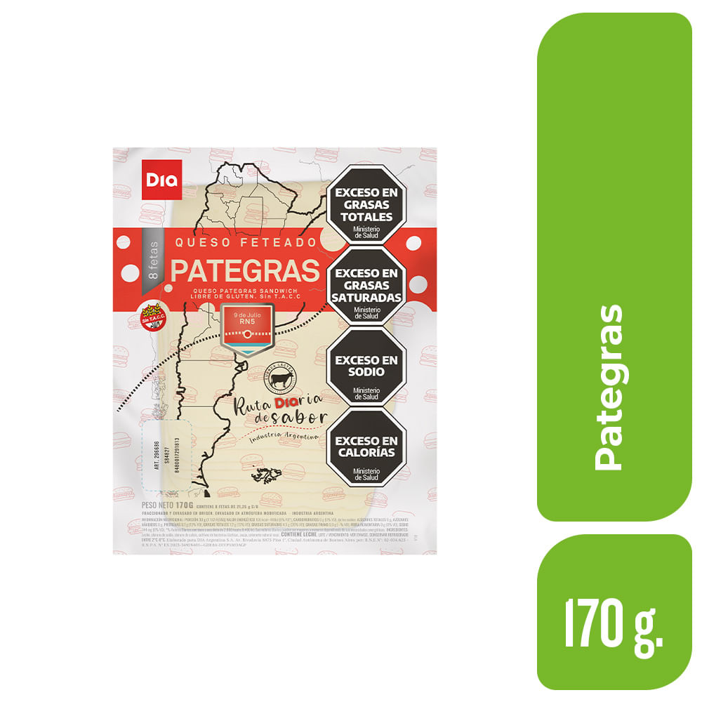 Queso Pategras Fetas Dia 170 Gr. - imagen del producto