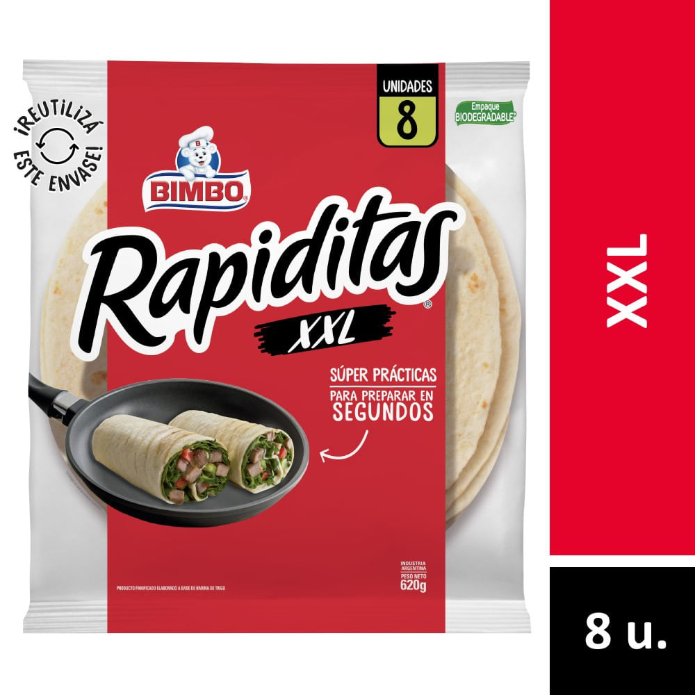 Tortillas Xxl 8 Un 620 Grs Rapiditas - imagen del producto