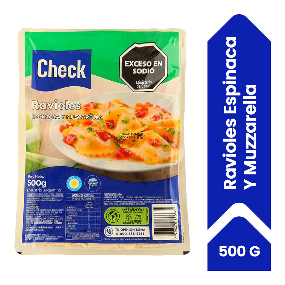 Ravioles Check De Espinaca Y Muzzarella 500 G - imagen del producto