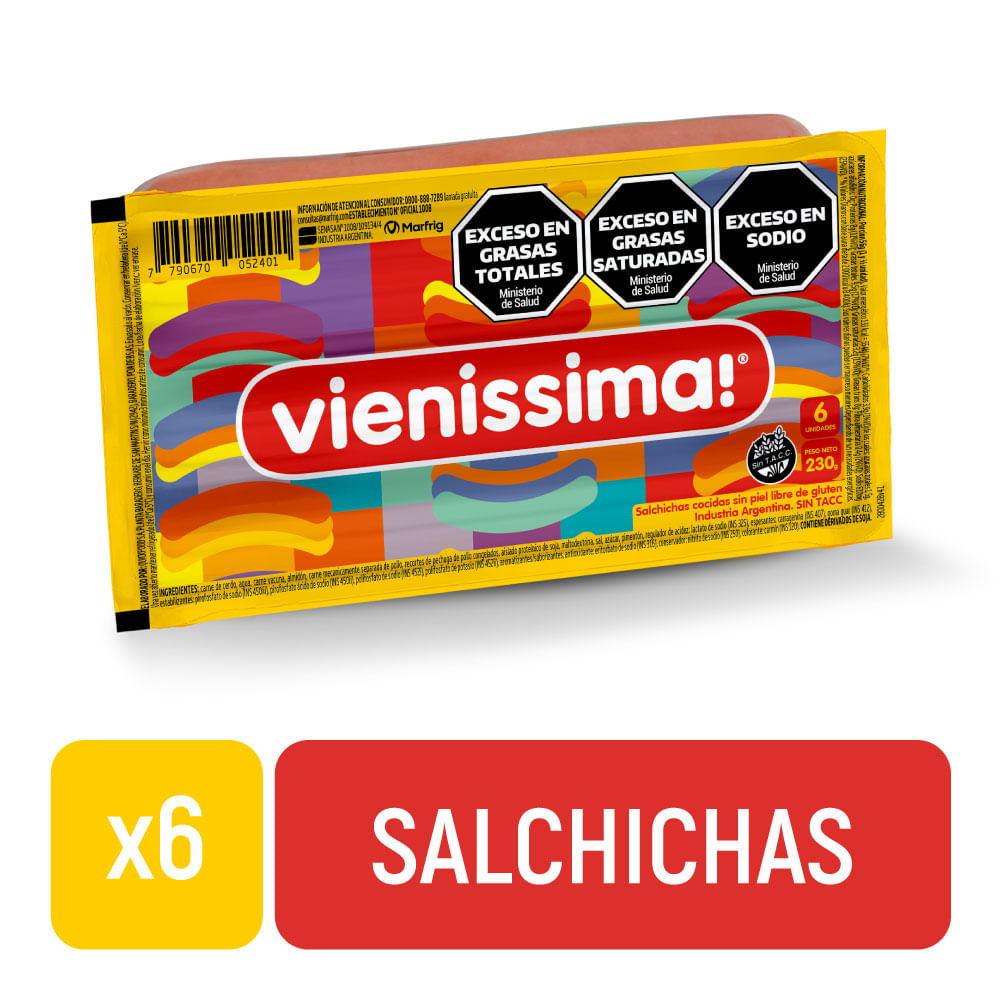 Salchichas Familiares x 6 Un 230 Grs Vienissima - imagen del producto