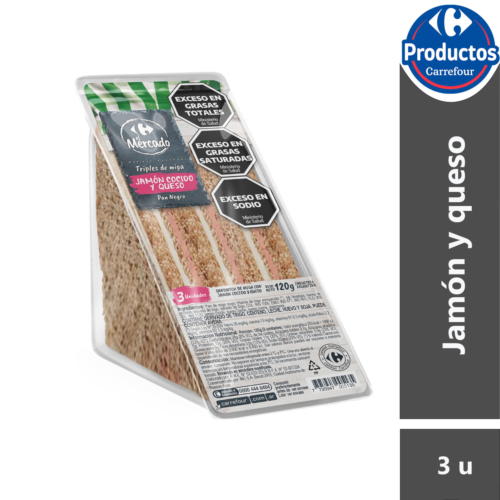 Sandwich triple de miga JyQ pan negro El Mercado 3 uni - imagen del producto