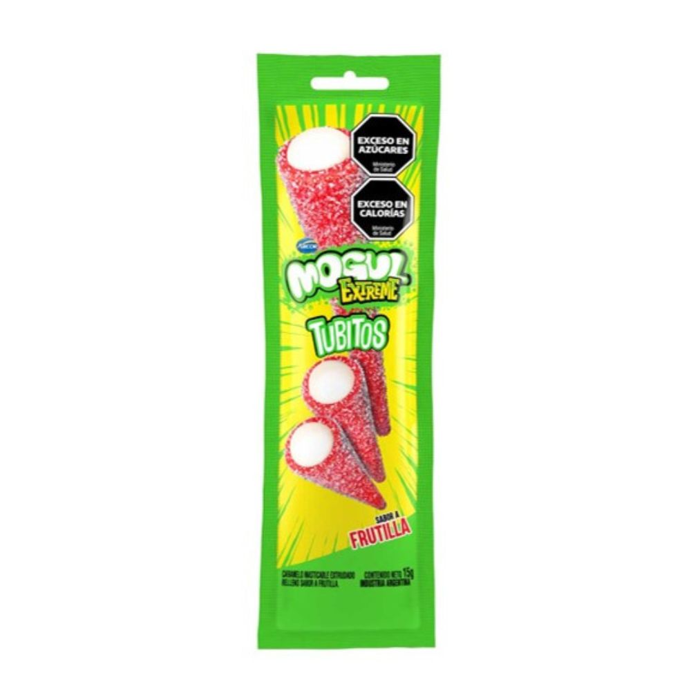 Gomitas tubitos Mogul Extreme de frutilla 15 grs - imagen del producto